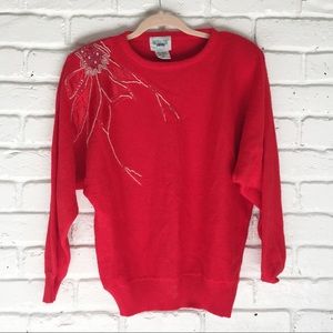 Vintage 80's Poinsettia Red Holiday Sweater